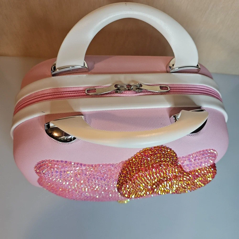 NEW HELLO KITTY Pink Water Diamond Makeup Travel Case Cosmetic Bag Hardshell